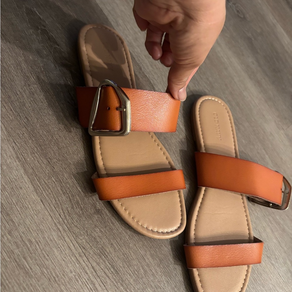 Old Navy Orange Double-Strap Slide Sandals with Buckle